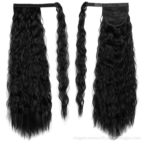 Long Natural Wave Ponytails Clip In Synthetic Pony Tail Heat Resistant Fiber Hair Extension Wrap Round Hairpiece